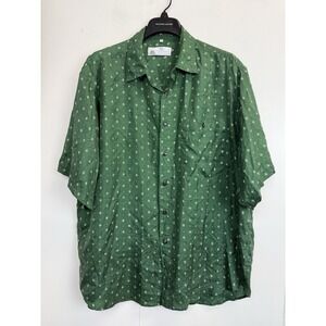 Vintage 80s 90s C&A New Fast‎ 100% Silk Shirt Men's XL Short Sleeve Green Print